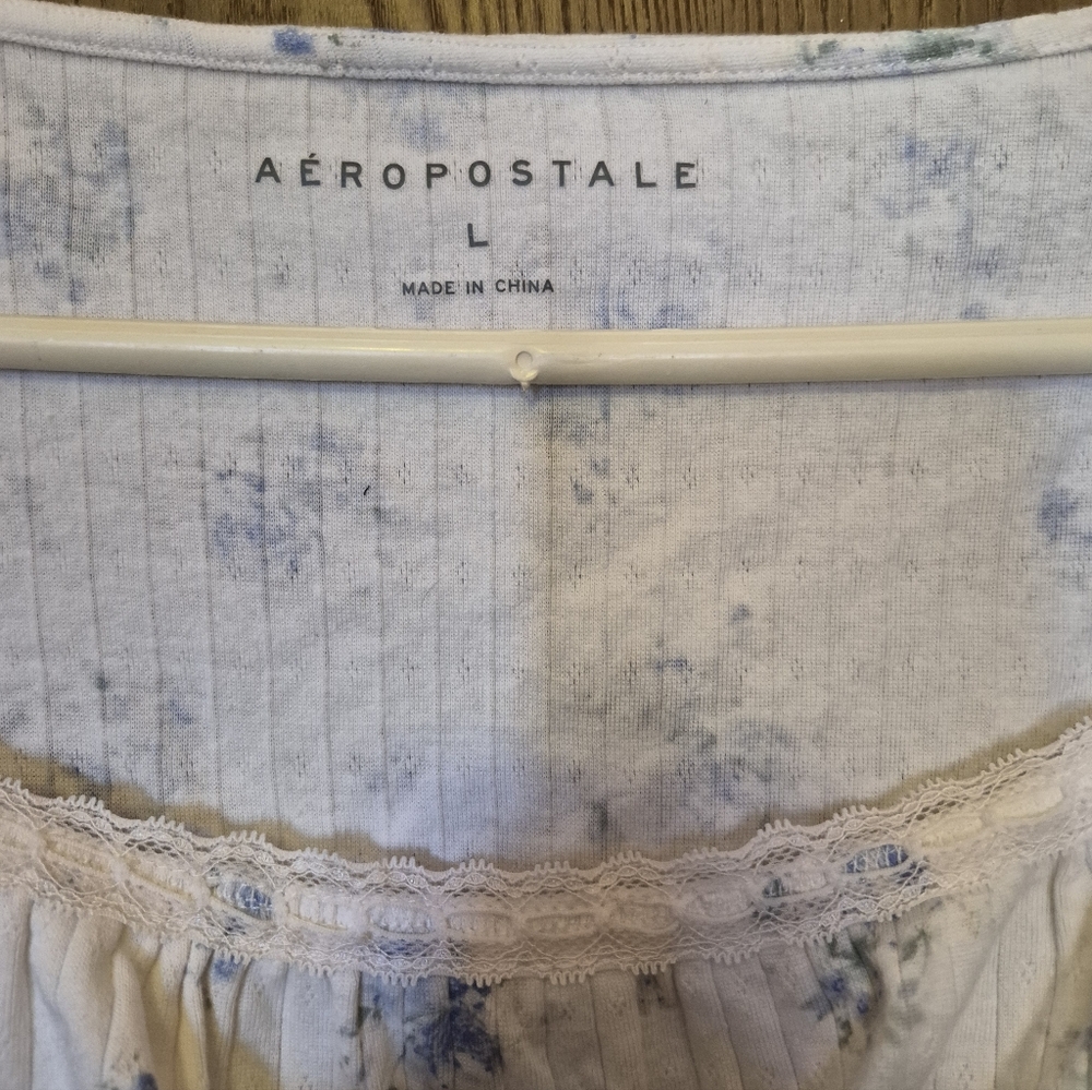 Aeropostale Long Sleeve Dainty Floral Ruched Pointelle Top Soft Crop Cottagecore - Picture 2 of 6